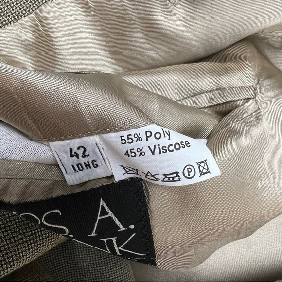 JOS A BANK Men’s Tan Houndstooths Suit Blazer Coat Size 42 Long 2 Button Jacket - Picture 9 of 11